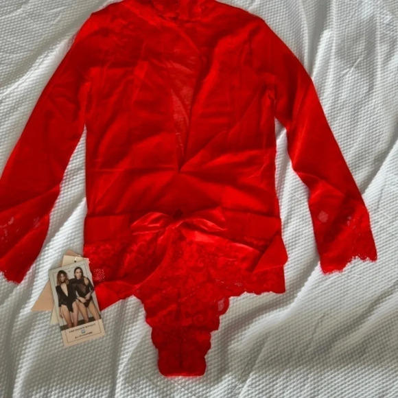 Free People / Revolve x Take HAH Bow Bodysuit Blood Orange REVERSIBLE MED - Picture 12 of 15